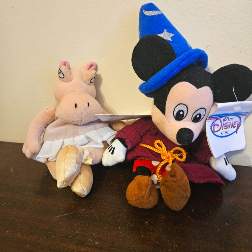 NWT Disney Fantasia Sorcerer Mickey and Hippo Beanie Lot. NWT. 1990s.